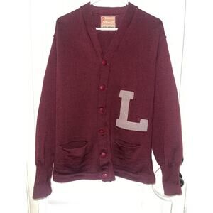 Vintage All Wool Varsity Cardigan Sweater Mens Large Letterman L Patch 50s
